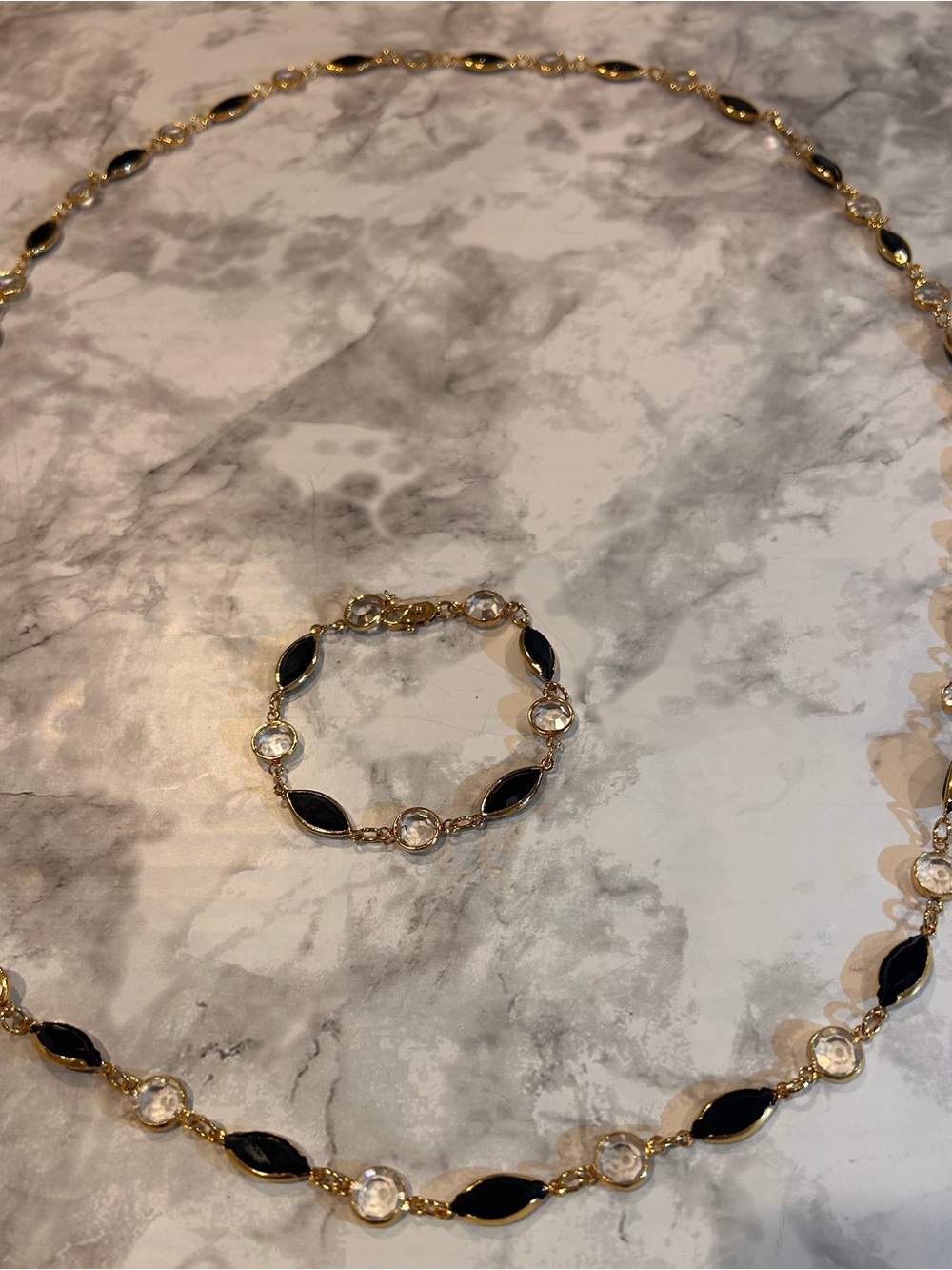 Fashion Jewelry Gold-Tone Necklace and Bracelet with Black and Clear Accents